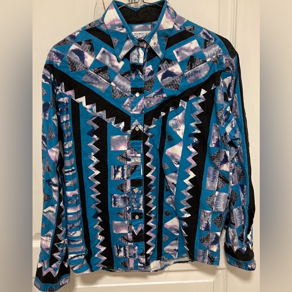 Tru-West Rockmount Ranch Wear Pearl Snap Western Colorful Cowgirl Aztec 1990 VTG